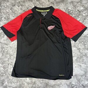 Detroit Red Wings Polo Shirt Size XL Reebok Center Ice Collection Black Red
